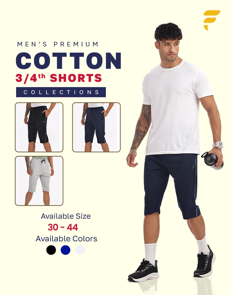 Cotton 3/4 Shorts - Navy Blue